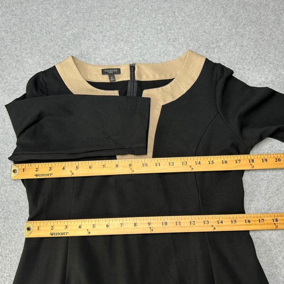 Talbots Black Tan V‎ Neck Dress 3/4 Sleeve Ponte Sheath Career Size 6 Petite 6P - Picture 9 of 11